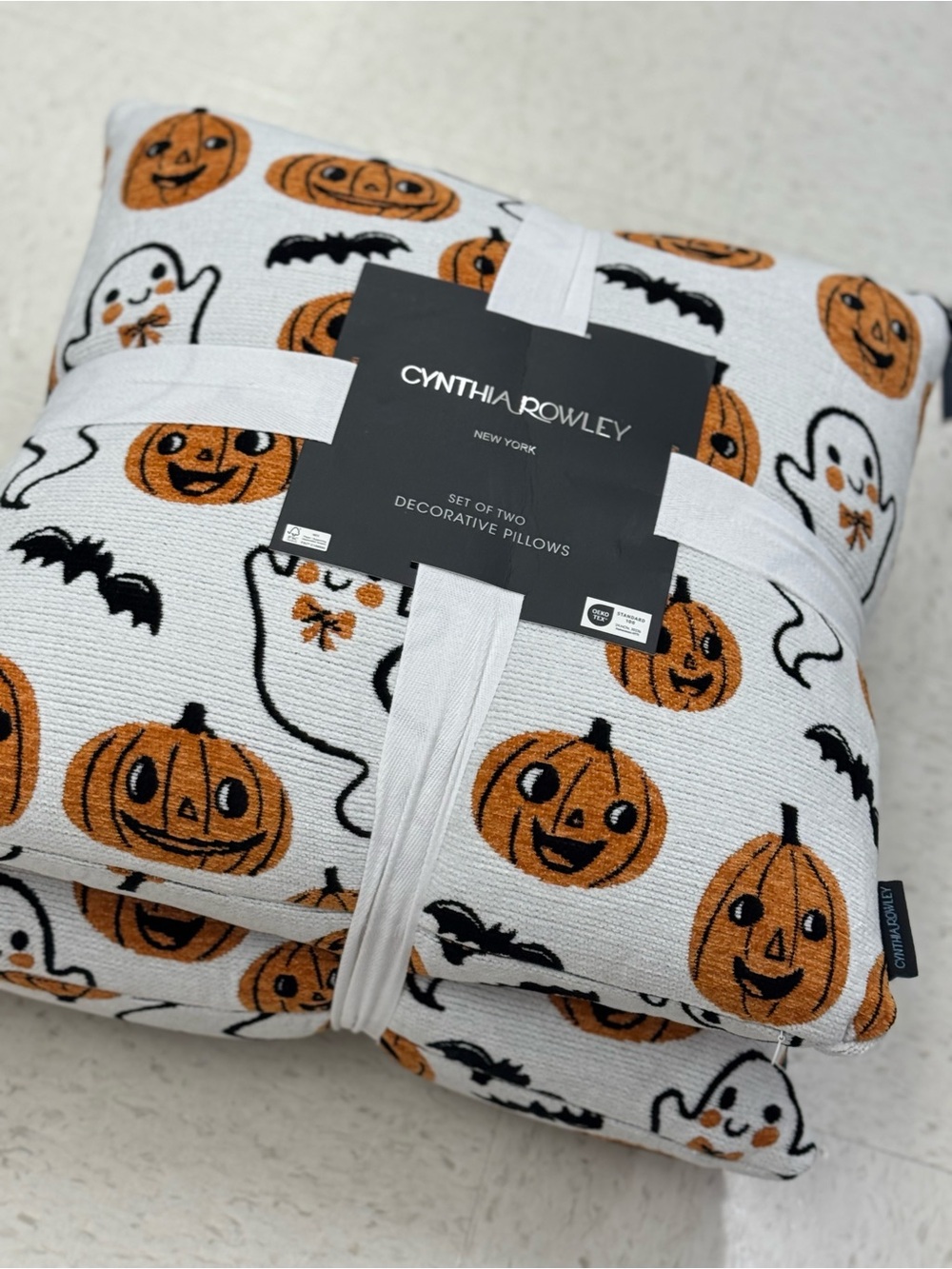 Cynthia Rowley Halloween Pumpkin & Ghost Decorative Pillow Set - White & Orange